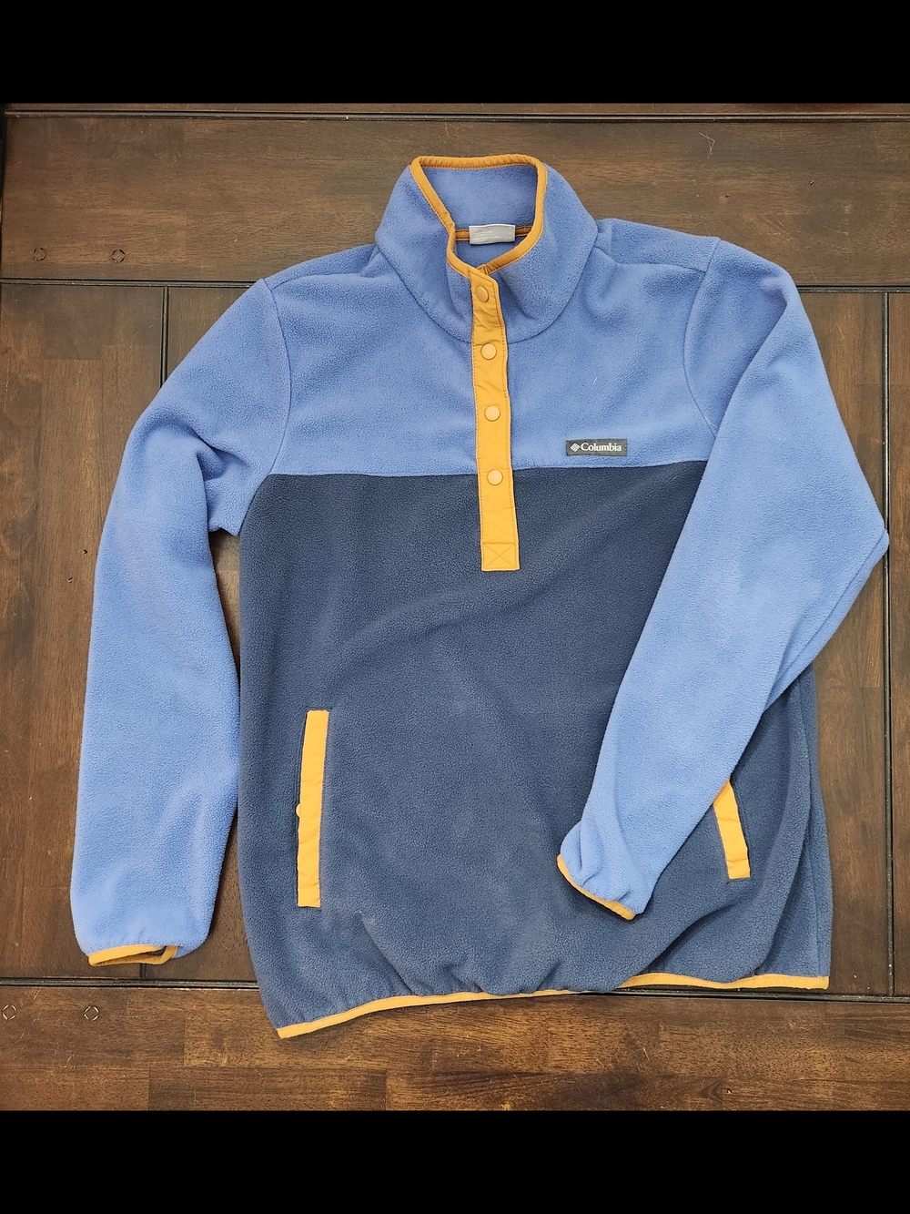 Columbia Sweater Womens Lg Blue Fleece Snap Neck Colorblock XL0359 Pullover
